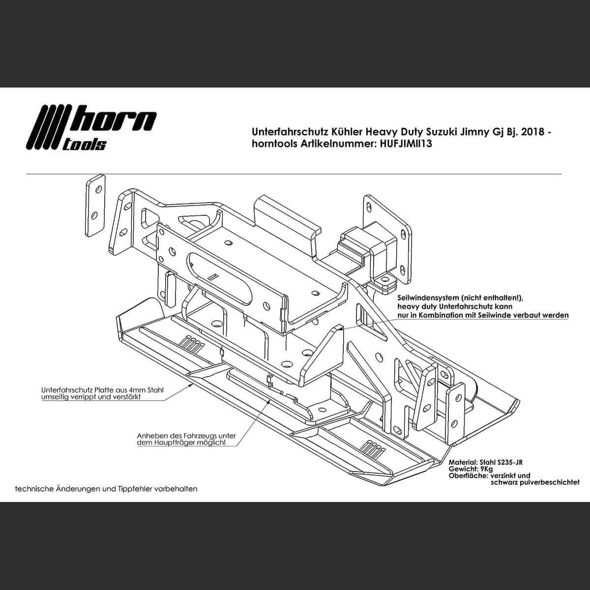 Skid plate radiator in conjunction with winch for Suzuki Jimny GJ